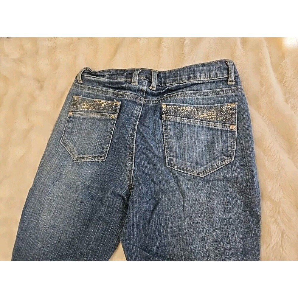 Bisou Bisou Womens Capri Jeans Sz 2 With Copper & Gunmetal Rhinestone Accents - Picture 2 of 9